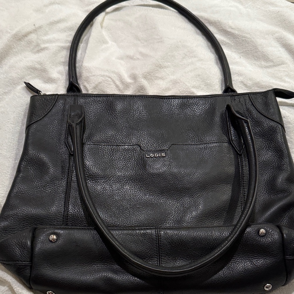 Lodis Travel Black Leather Shoulder Bag